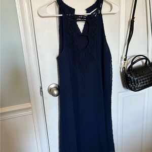 Elegant Navy Blue Keyhole Lace Dress